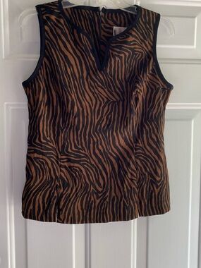 Robbie Bee Brown and Black Zebra-Print Sleeveless Top
